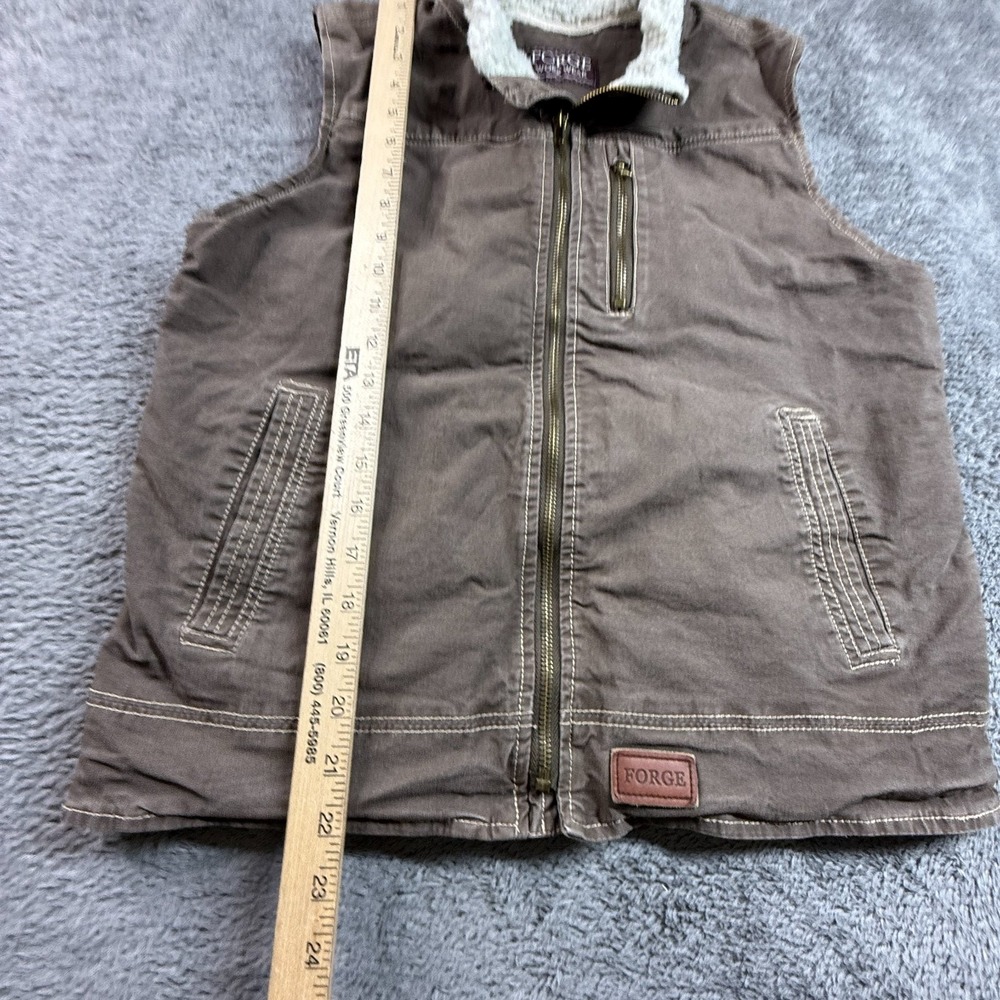 Forge Workwear Womens L Brown Canvas Fleece Lined Insulated Vest Zip Up Sherpa - Picture 5 of 6